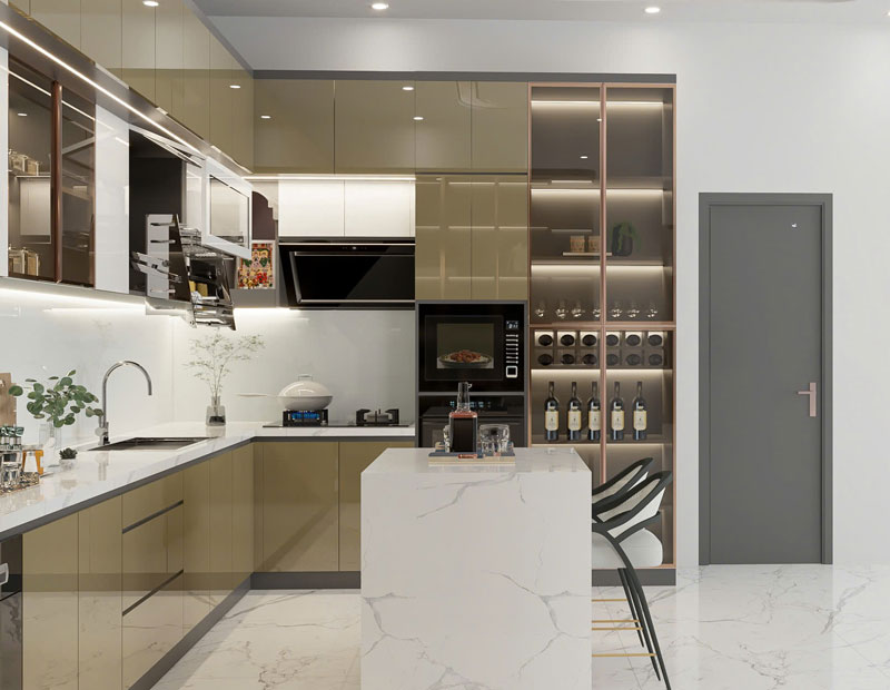 Mẫu tủ bếp đẹp sau khi hoàn thiện cho khách