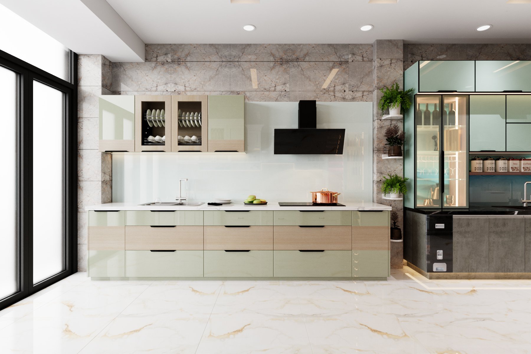 Hệ tủ bếp cánh bo Japan khai thác tối đa không gian bếp