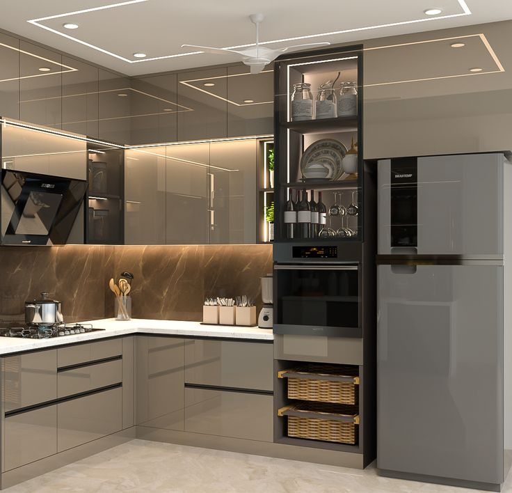 Tủ bếp cánh kính tràn viền