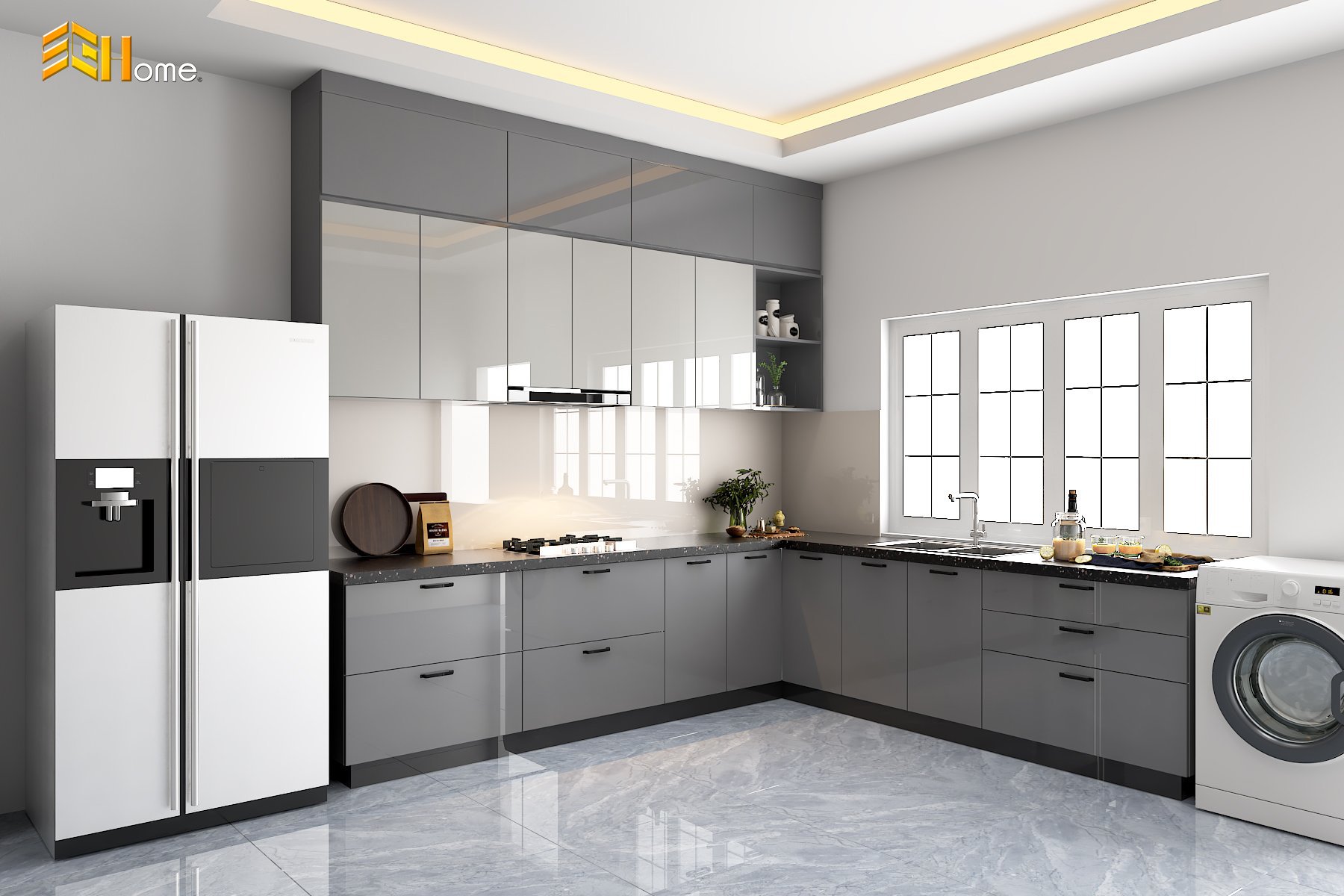 TỦ BẾP KÍNH: KHI GƯƠNG KÍNH LÊN NGÔI TRONG GIAN BẾP