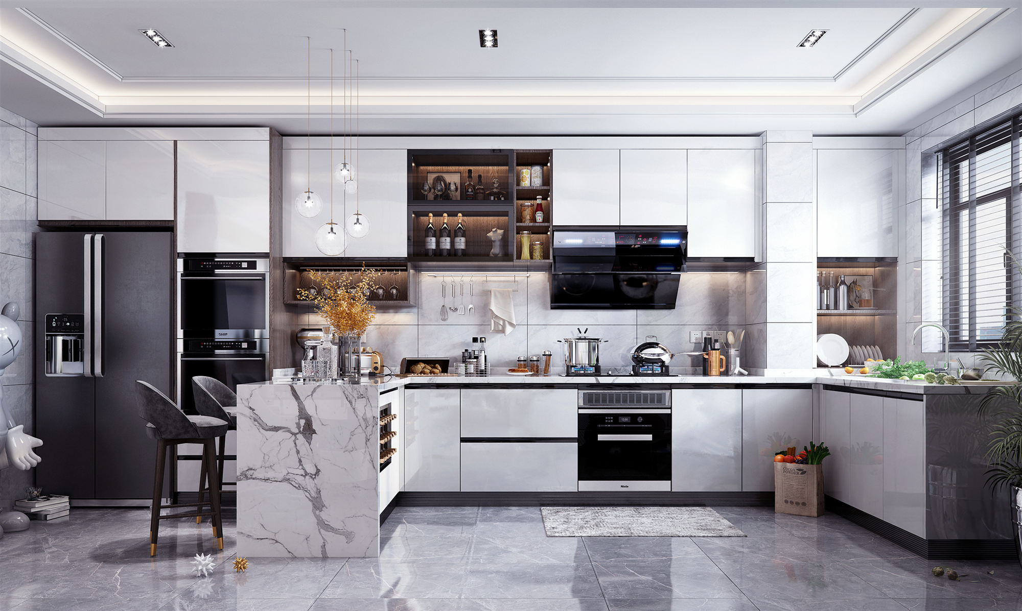 Kích thước mẫu tủ bếp hiện đại chữ L