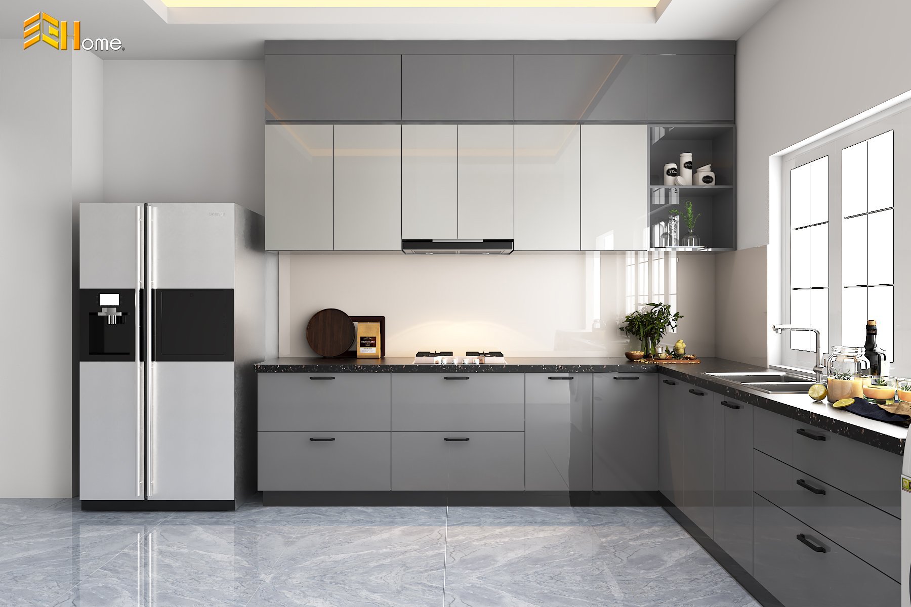 tủ bếp kính đẹp